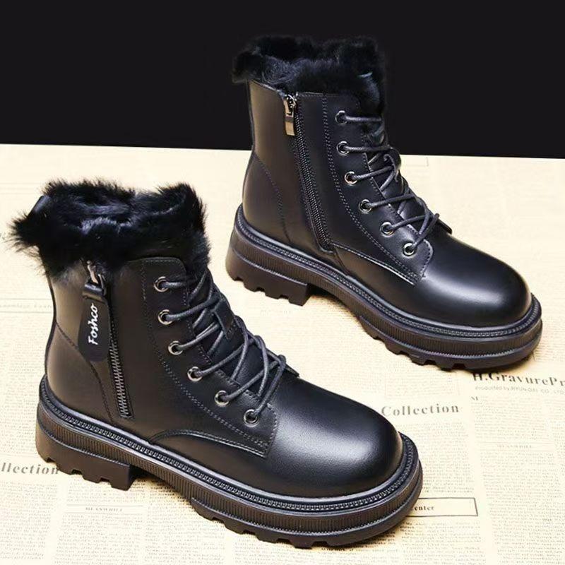 Women Casual Thick Sole Fleece Lined Warm Winter Mid Top Snow Boots