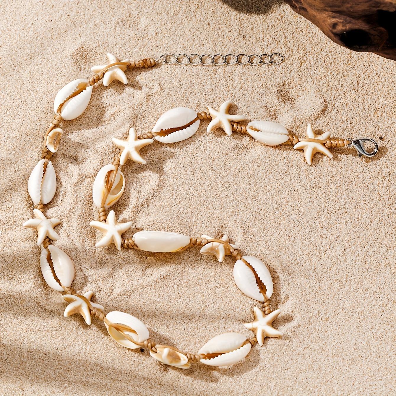 

Богемный стиль плетеный шнур морская звезда и ракушка декоративное летнее пляжное ожерелье - Идеально для вечеринок и праздников белый