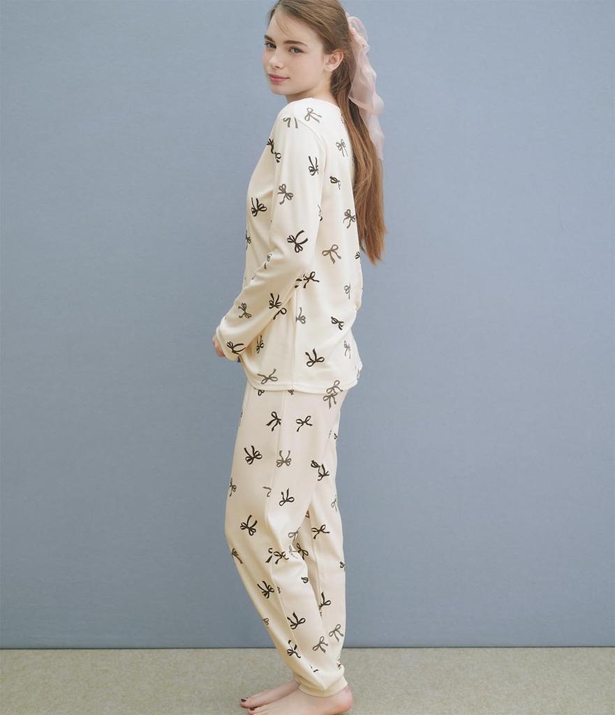 Peach John Winter One Made with a Soft and Comfortable Cotton Blend and a Ribbon Women's Pajamas, Black, Size, Print.