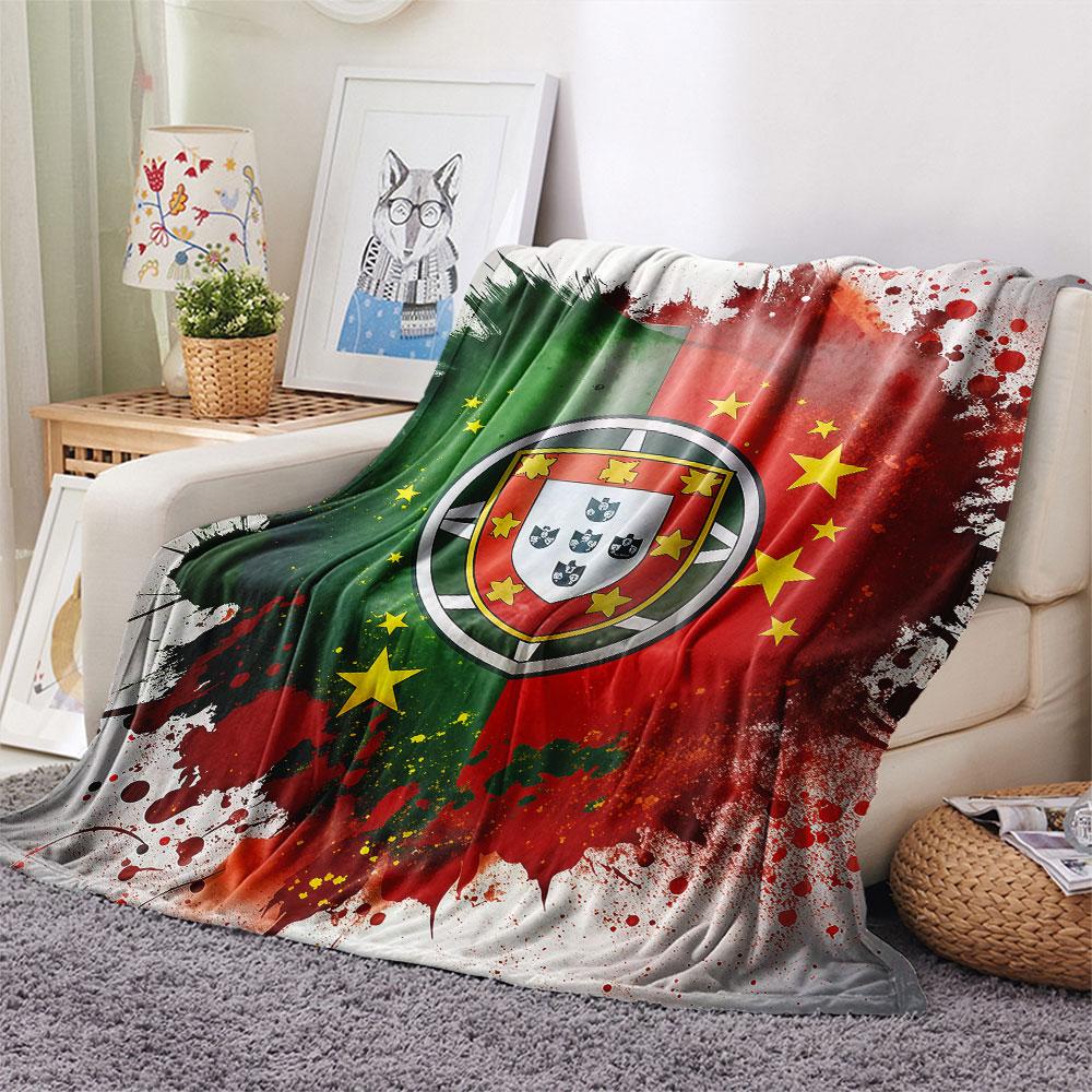 1PC Portugal National Football Team Patterned Flannel Blanket Suitable For All Seasons for Home Decor Warmth and Comfort Gifts Holiday Present
