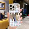 Plaid love mirror iPhone mobile phone case cartoon bear bow apple 13PM anti-drop protective case