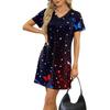 Women's Casual V-neck Short Sleeve Split Hem Independence Day Printed Dress