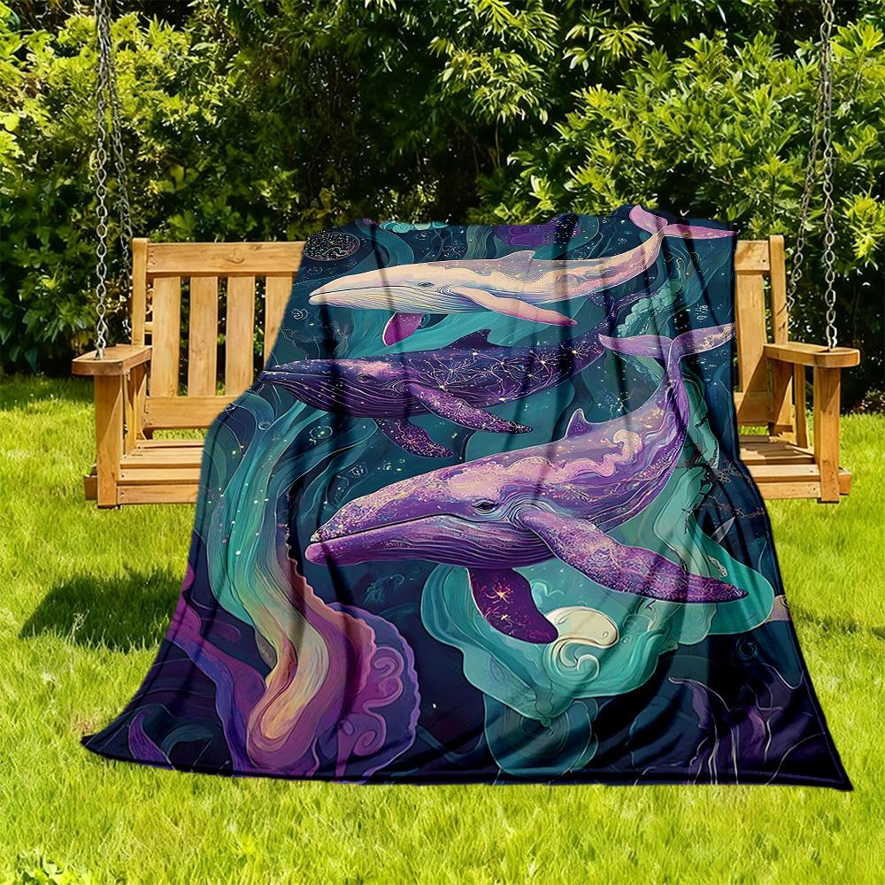 

1PC Whale Fantasy Outdoor Blanket Lightweight Flannel, Soft & Warm, All-Season Use for Sofa, Outdoor, Camping, Living Room, Office69 130cmx150cm