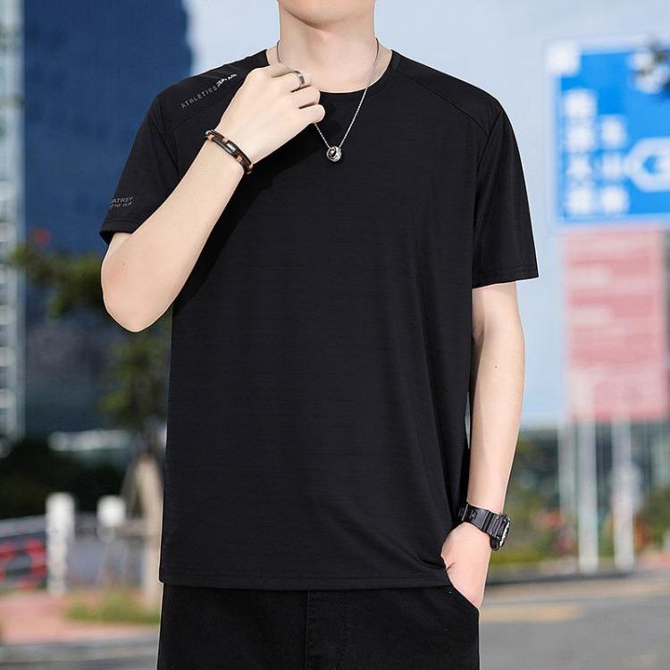 

Men Summer Ice Silk T Shirt Quick Drying Casual Sports Top Loose Round Neck Thin Short Sleeve L