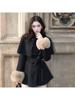 2025 Winter Französisch Vintage Elegant Wollmantel Frau Schwarz Schick Schal Umhang + Retro Locker Trenchcoat Damen Bandage Korea Modedesign Outfits