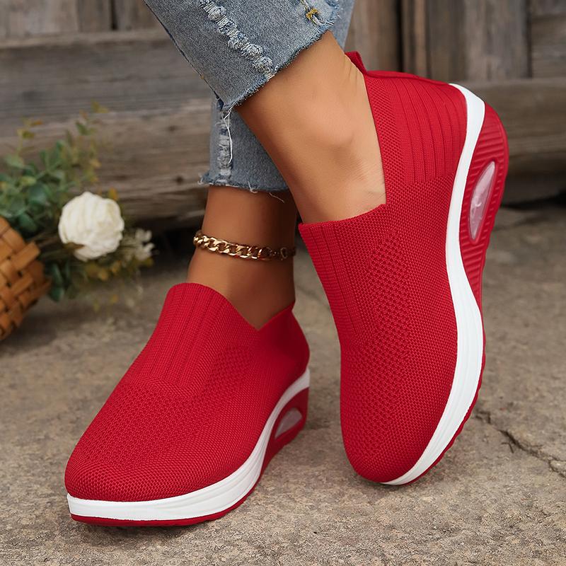 Modne Oddychające Dzianinowe Sneakersy na Koturnie Kobieta Wiosna Jesień Wsuwane Platformowe Sneakersy Sportowe Kobieta Plus Size Gruba Podeszwa Buty do Chodzenia