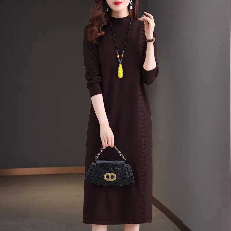 

Женское свободное платье-свитер большого размера, пуловер, свитер для женщин среднего возраста, осенне-зимний свитер M темно-коричневого