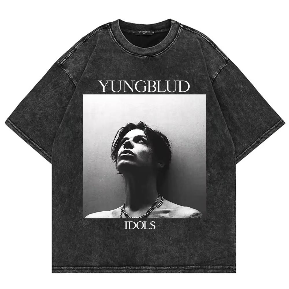 Cotton Vintage Washed Yungblud Idols World Tour T Shirt Fashion Men/Women Hip Hop Cool Oversize Acid Wash Tees Shirts