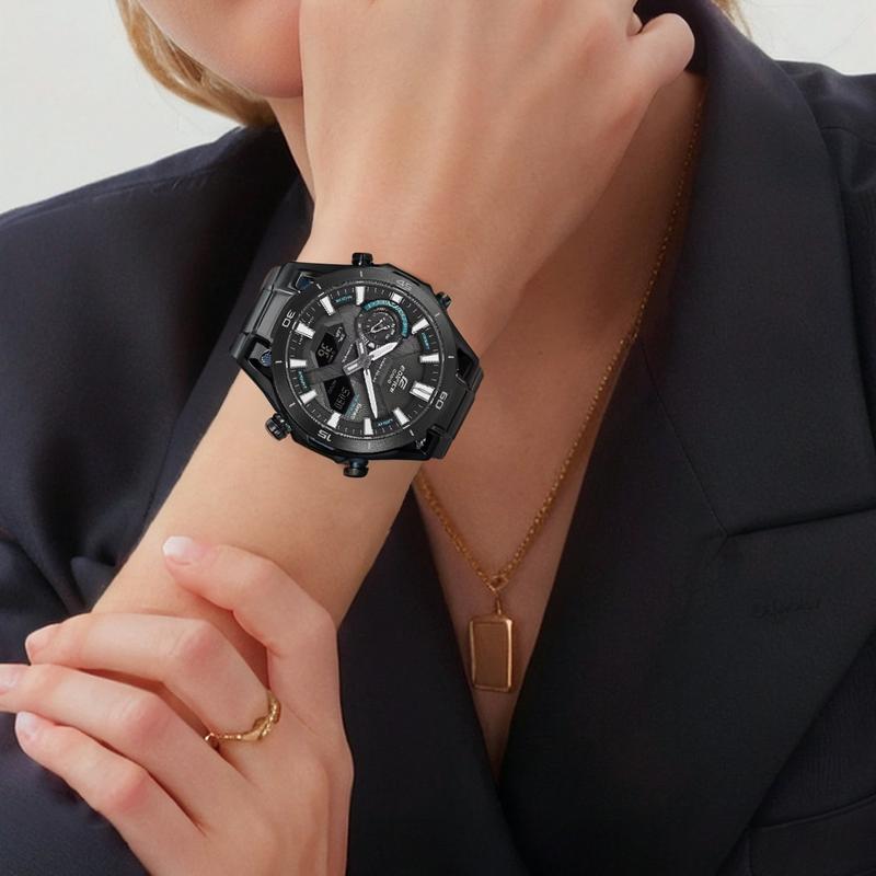 Casio EDIFICE 100 Meters Waterproof Casual Solar Quartz Steel Strap Men's Watch Black Dial ECB-2300YDC-1A
