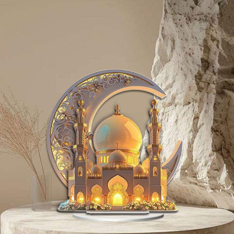 2D Acrylic Moon Craft Decoration For Ramadan Castle Church Architecture Lslamic Decoration Muslim Family Gathering Table Gifts