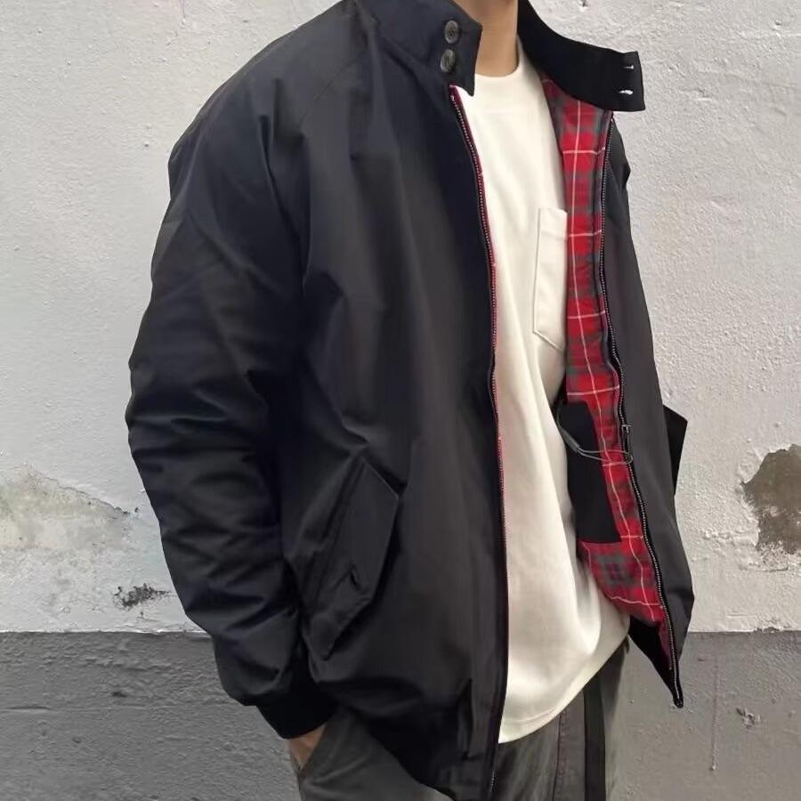 Men's Khaki Harrington G9 Jacket: Retro Casual Spring/Autumn Stand Collar Motorcycle Windproof Outerwear