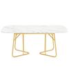 White Extendable Dining Table with Marble Structure, Gilded Metal Table Legs, 140/180*80 Cm, Exquisite Luxury, Rectangular, Suitable for 4–6 Persons
