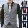 Fashion Office Men Solid Color V Neck Sleeveless Button Waistcoat Slim Fit Vest