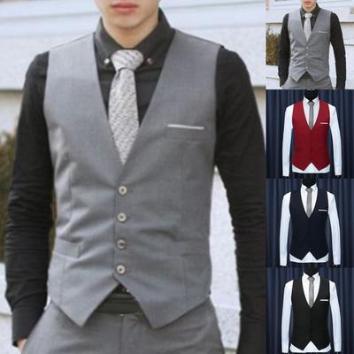 Gilet Uomo Elegante da Ufficio Monocolore Scollo a V Senza Maniche Bottone Vest Slim Fit