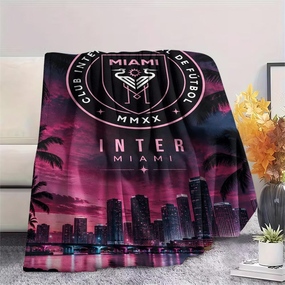 1Pc InterMiami Nacional Print Flannel Blanket High Quality Warm Comfortable Cover for All Seasons Perfect for Gifts Home Decor
