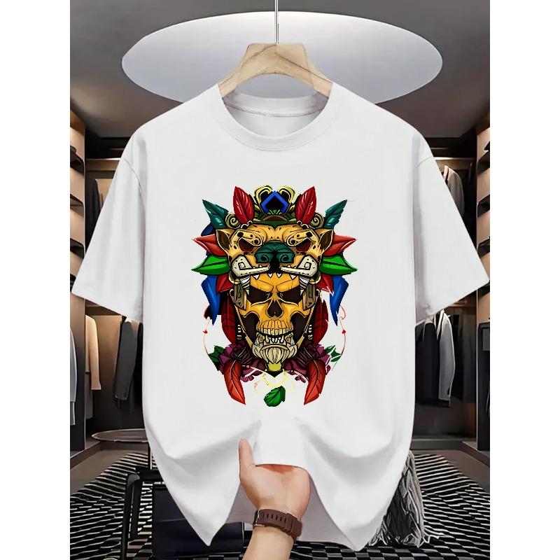 

Men S Stylish Summer Short-Sleeve T-Shirt with Vibrant Skull Print – Casual Round Neck, Perfect for Casual Attire in All Settings, Skull T Shir S белый