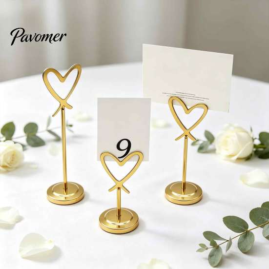 Desktop Photo Display Stands Hollow Heart Table Number Holder, Love Place Card Stand, Metal Seat Holders Clip for Photos, Food Signs, Memo Notes,