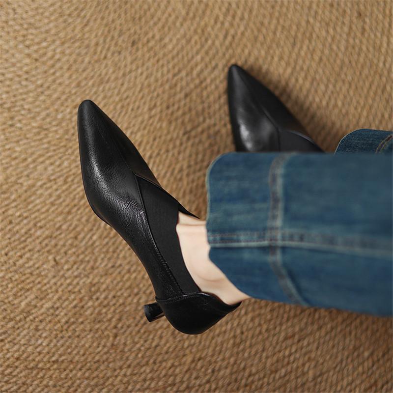 Mote Nye Vår/Sommer Ekte Skinn Damepumps Sko for Kvinner Mote Spiss Tå Loafers Sko Kvinner Høye Hæler Damesko