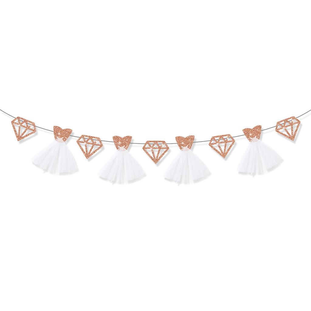 Bachelor Party Theme Decoration Wedding Arrangement Diamond Ring Wedding Dress Glitter Pulling Flag Latte Flower