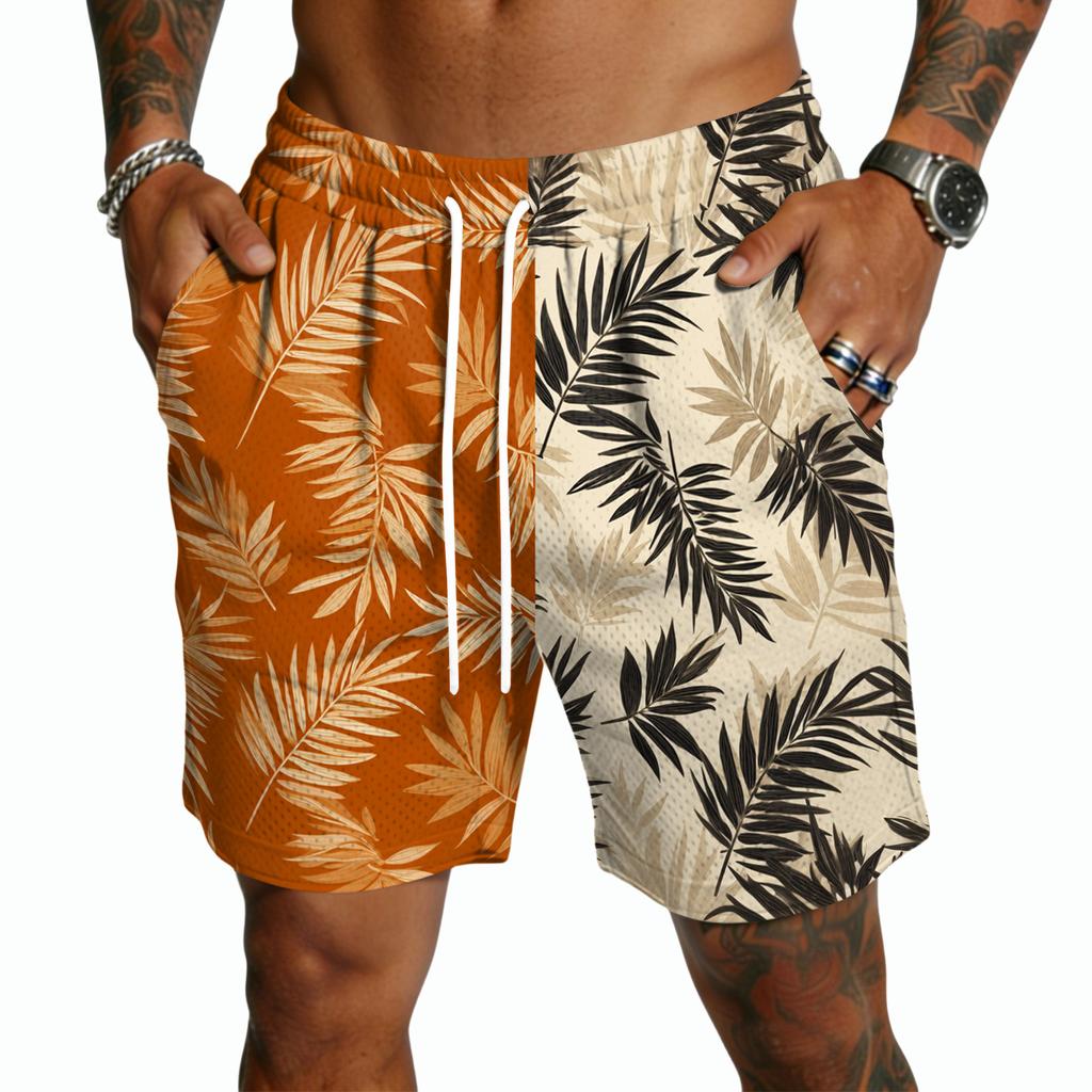 Herren Freizeitshorts mit Kordelzug Leichte Schnelltrocknende Fünf-Punkt-Länge Hawaiianischer Print Sommer Strandmode Badeshorts