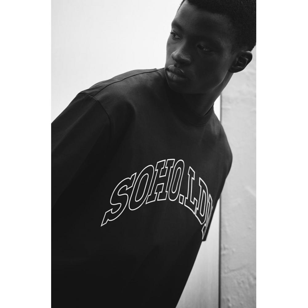 H M Loose FiT PrinTed T sHirT Black soHo Ldn