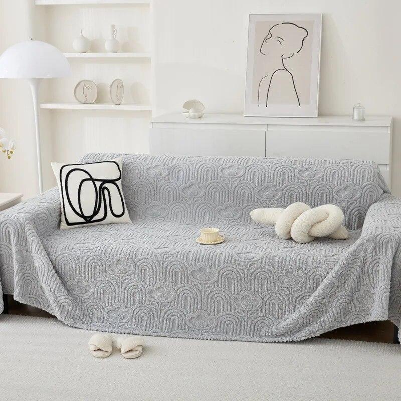 

Плюшевое полотенце для дивана, однотонное Нескользящее полотенце для дивана, универсальное полотенце для дивана для гостиной, пылезащитное украшение, ткань с полной оберткой 180x130cm1pcs