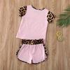 Toddler Kids Baby Girl Summer Outfits Short Sleeve T Shirt Top Leopard Shorts Pants Clothes Set