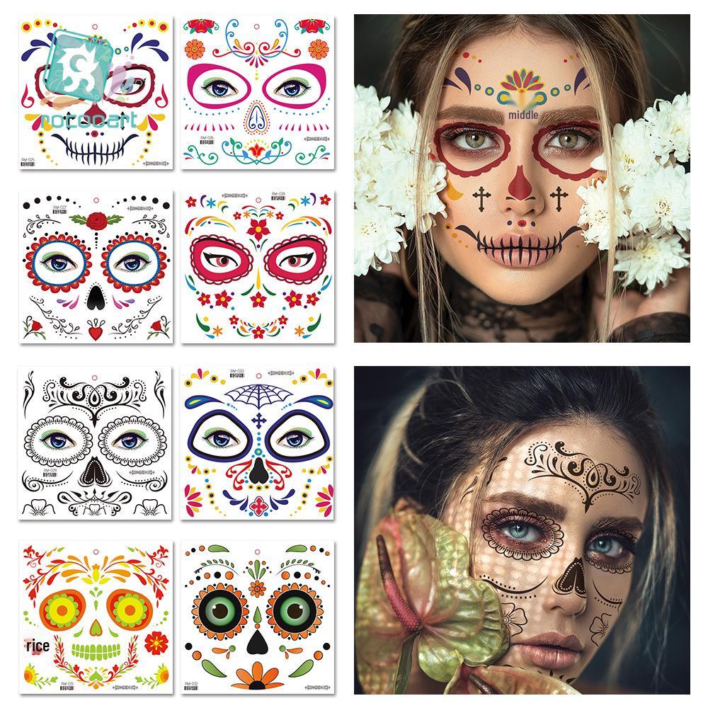 Autocollants de Tatouage Faciale Halloween & Jour des Morts Transfrontaliers - Autocollants Maquillage de Fête Florale