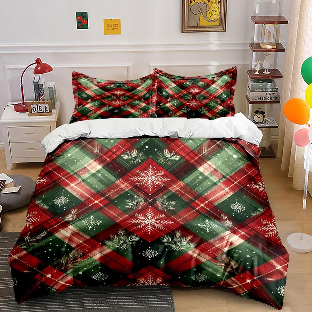 Plaid Snowflake Christmas Design Bedding Duvet Cover Set Duvet Cover Pillowcases (1*Duvet Cover 2*Pillowcases, without duvet insert)