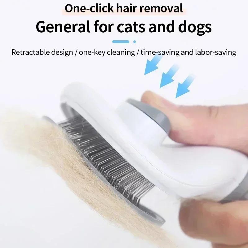 Self Cleaning Pet Slicker Brush One Click Deshedding For Cats Dogs Remove Loose Hair Grooming Massage Comb Safe Gentle Efficient