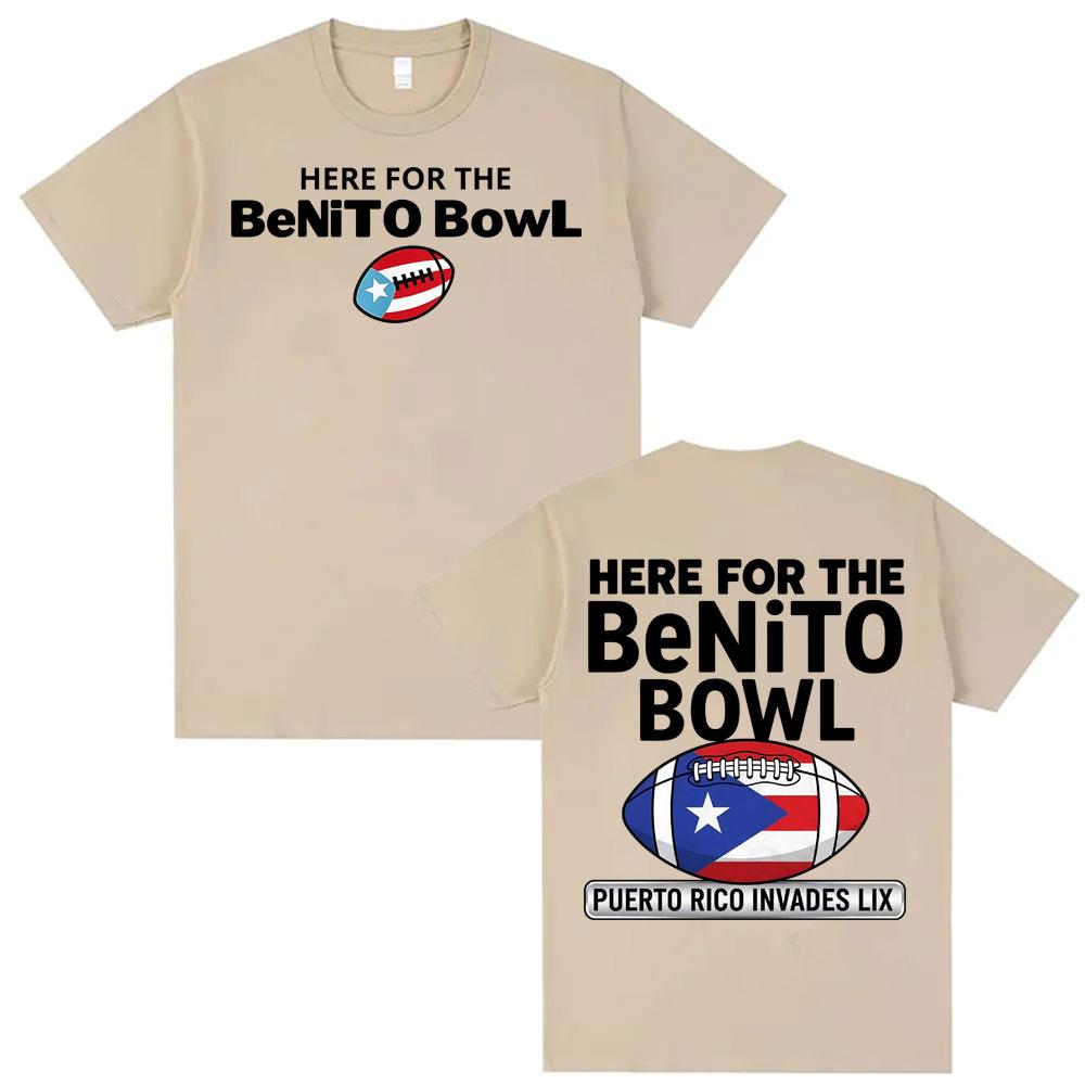 Here Are Benito Bowl Puerto Rican Flag Bad Rabbit T-shirts for Men's Fashion Hip-hop Street, Oversized Cotton T-shirts