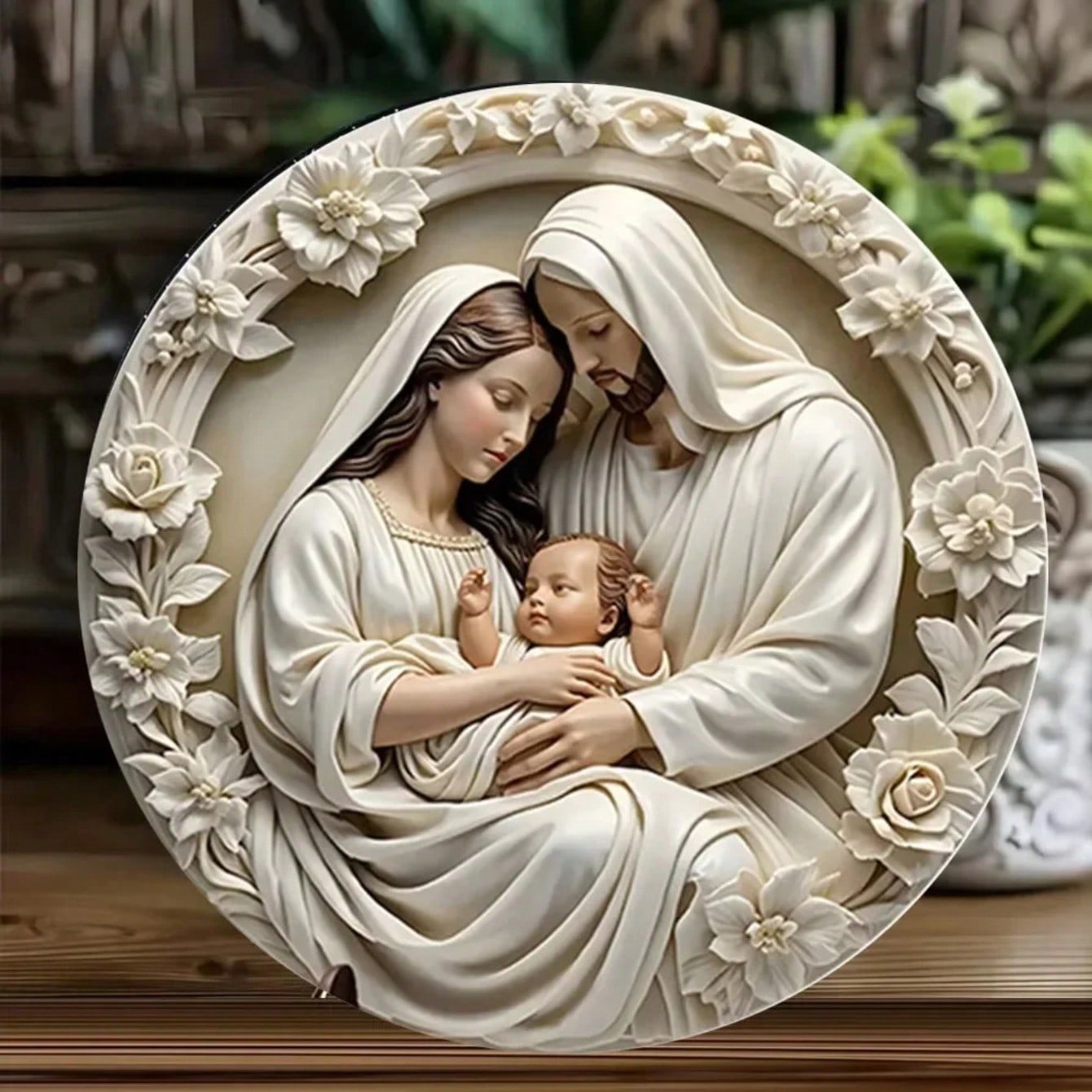 

Christmas Nativity Wall Art Aluminum Round Sign 3D Vision Front Door Decor TYA0755-20x20cm різнокольоровий