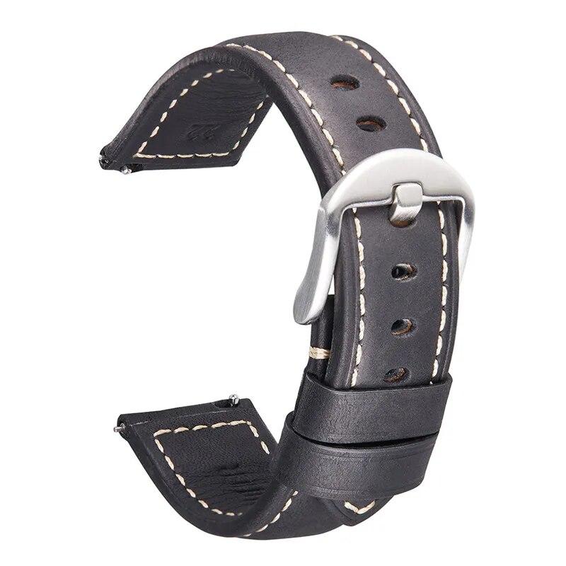Genuine Leather Strap 20/22/24/26mm Stainless Steel Buckle Men Retro Crazy Horse Leather Replacement Wrist Band Watch Accessory