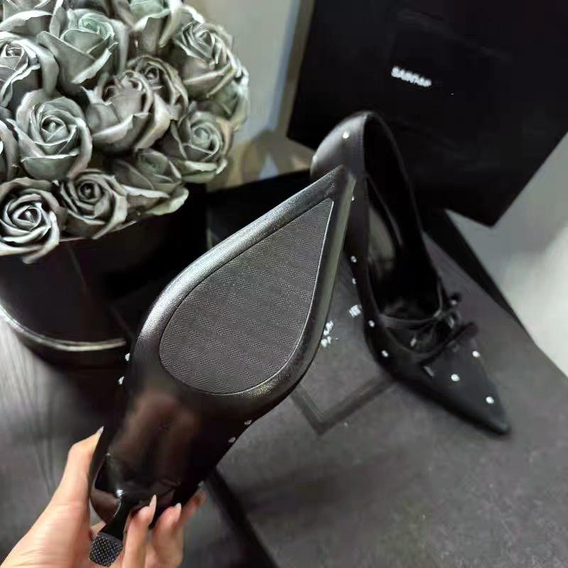 Fashion Elegant Satin Rhinestone Decoration Women Pumps Sexy Pointed Toe Bowknot High Heels Party Dress Designer Shoes Zapatos De Mujer