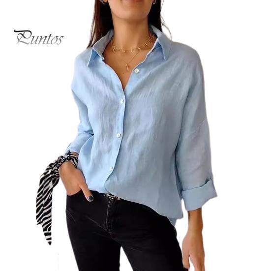 

Женская рубашка с лацканами, длинный рукав, однобортная рубашка, однотонная, свободная посадка, повседневная рубашка, офисные женские топы, уличная одежда XXL светло-синий