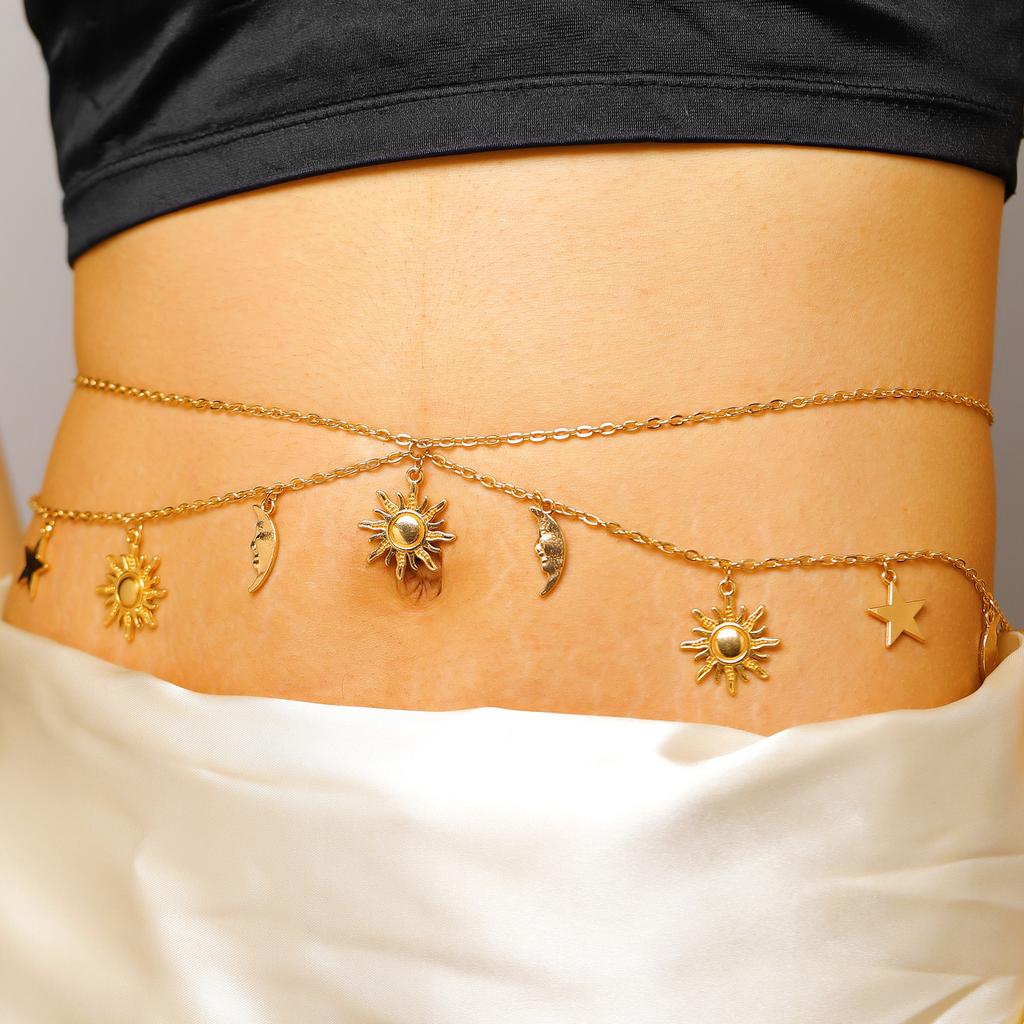 Fashionable Sexy Stars Moon Sun Waist Chains for Women Girls Bohemian Adjustable Belly Chains Vacation Style Jewelry Accessories