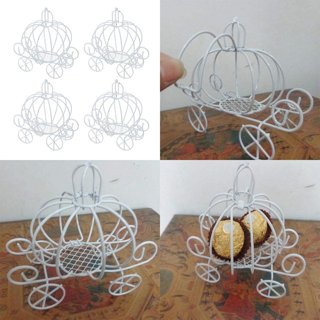 4 Stück Pralinenschachtel Klassische Weiße Eisen Hochzeitsgeschenkschachteln für Party Einfach zu montieren Kürbiswagen Form Halter