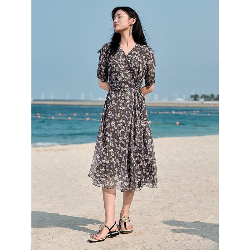 Annacoco Holiday Floral Chiffon Dress