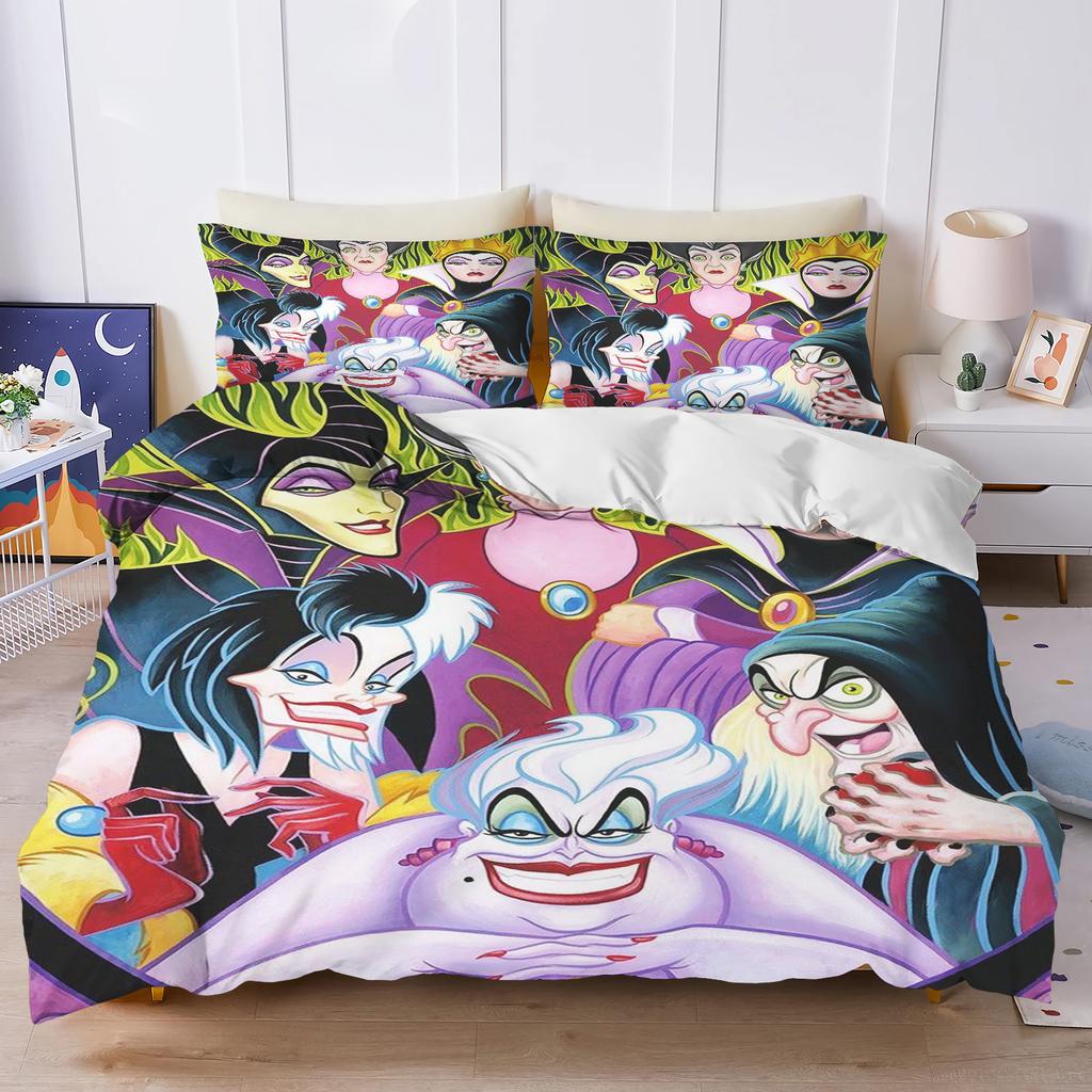 Disney Villains Maleficent Ursula Evil Queen Bedding Set Duvet Cover Comforter Sets Double Comforte 100% Polyester 3-Piece Set