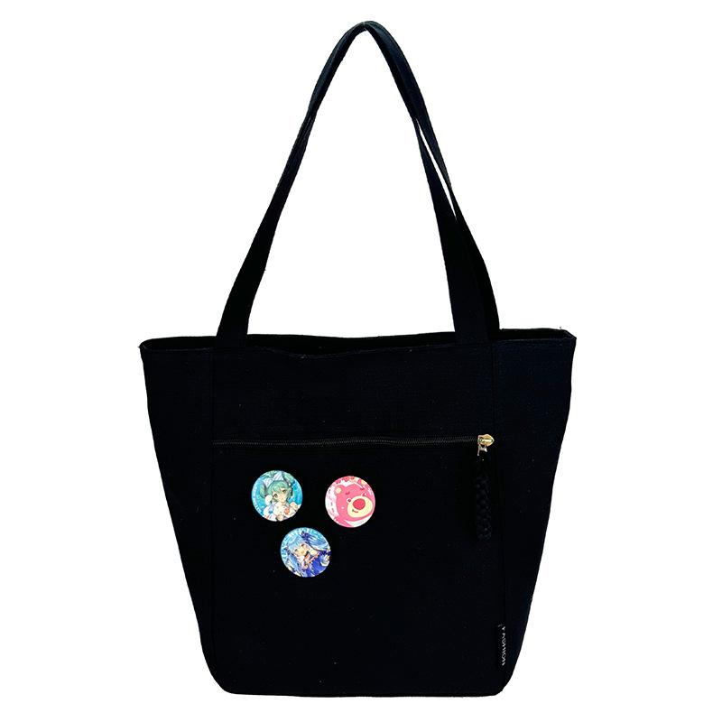 Canvas bag large capacity women's fashion shoulder bag retro versatile solid color simple handbag commuter bag tote bag
