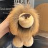 Cute Lion Real Rex Rabbit Fur Keychain Plush Toys Trinkets Women Bag Ornaments Pendant Car Keyring Rearview Mirror Decoration