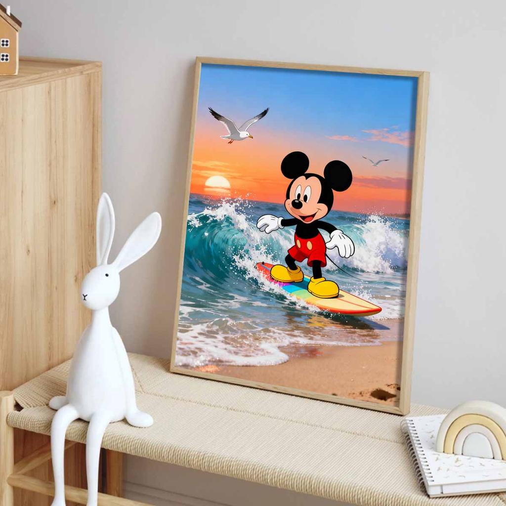 Disney diamond painting kit handmade diy 5D home decor gift unique creative surfing Mickey beach ocean sunset vibe idea