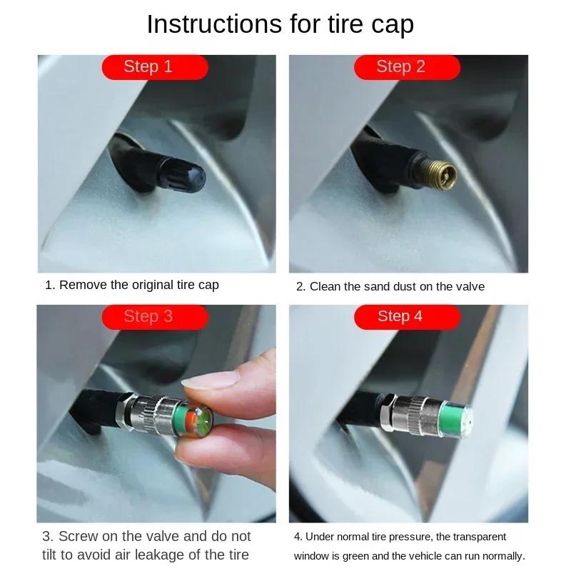 4PCS Autom Wheel Hub Valve Pressure Detection Valve Autom Tire Explosion Proof Tire Pressure Warning Valve Tire Pressure Gauge