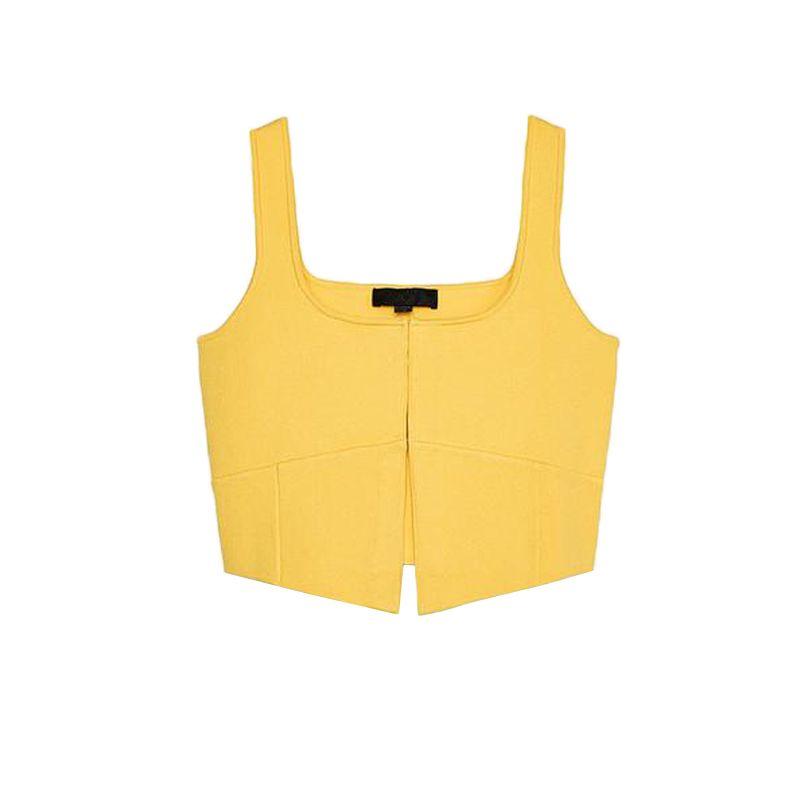 Spring and Summer New Women's Clothing Hidden Snap Button Minimalist round Neck Wide Shoulder Strap Knitting Short Top 5536040