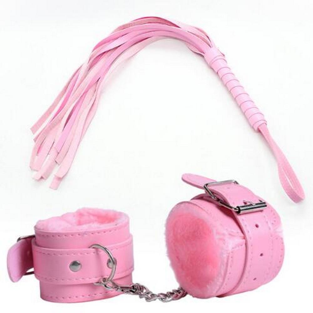 2Pcs/set PU Leather Erotic Handcuffs Ankle Cuff Restraints with Whip BDSM Bondage Slave Sex Toays for Couple Adult Game Flogger