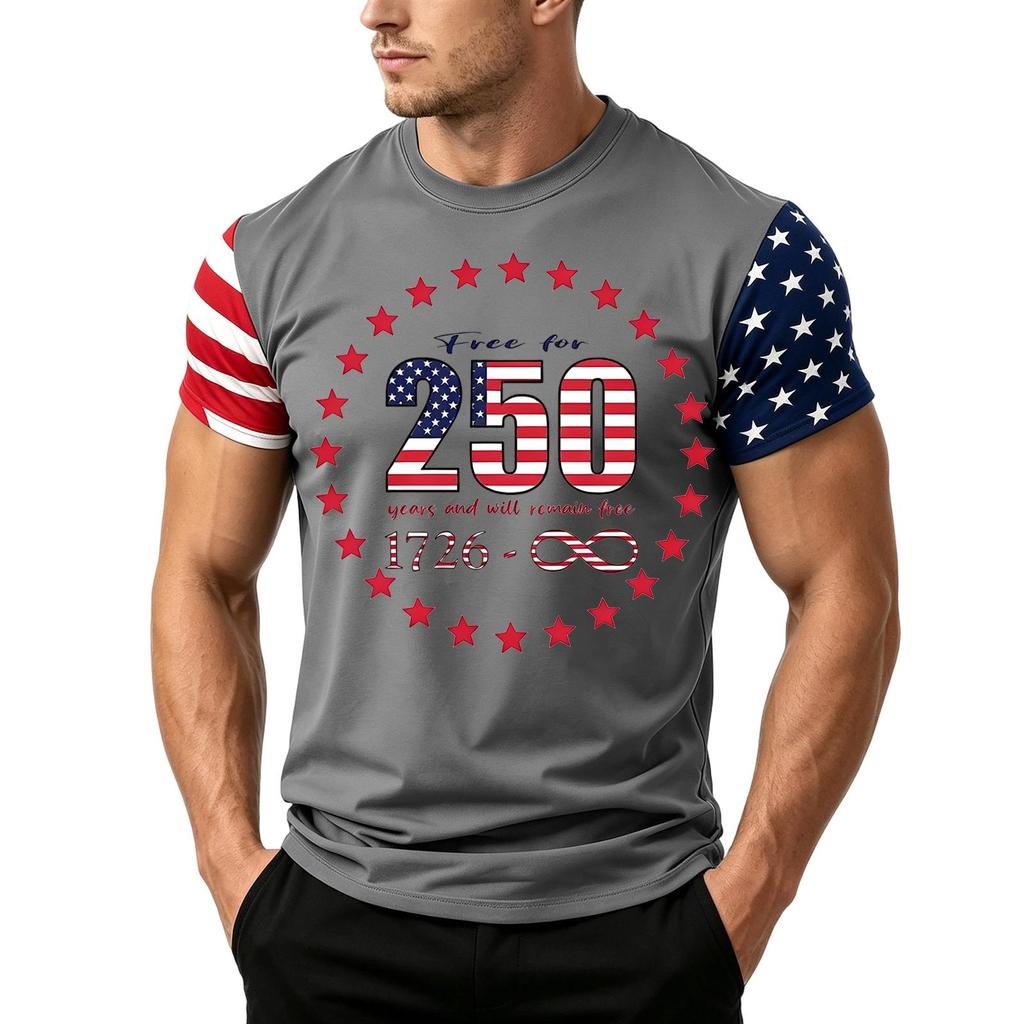 Men's Independence Day Flag Print Short Sleeve T-Shirt, Loose Casual Daily Summer Tops