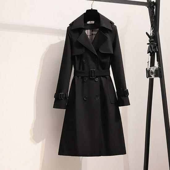 Women's Korean-Style Mid-Length Trench Coat - 2022 Autumn/Winter British Slim Fit Outerwear
