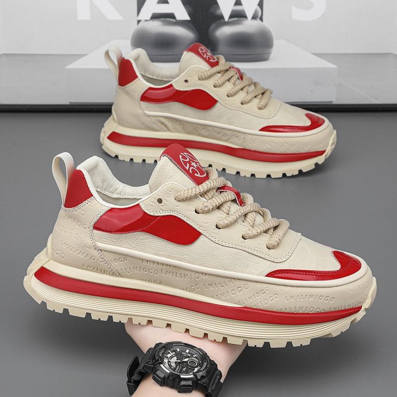 

Men s shoes dad shoes men s spring new comfortable leather surface heightening versatile fashion retro casual trendy shoes 44 красный