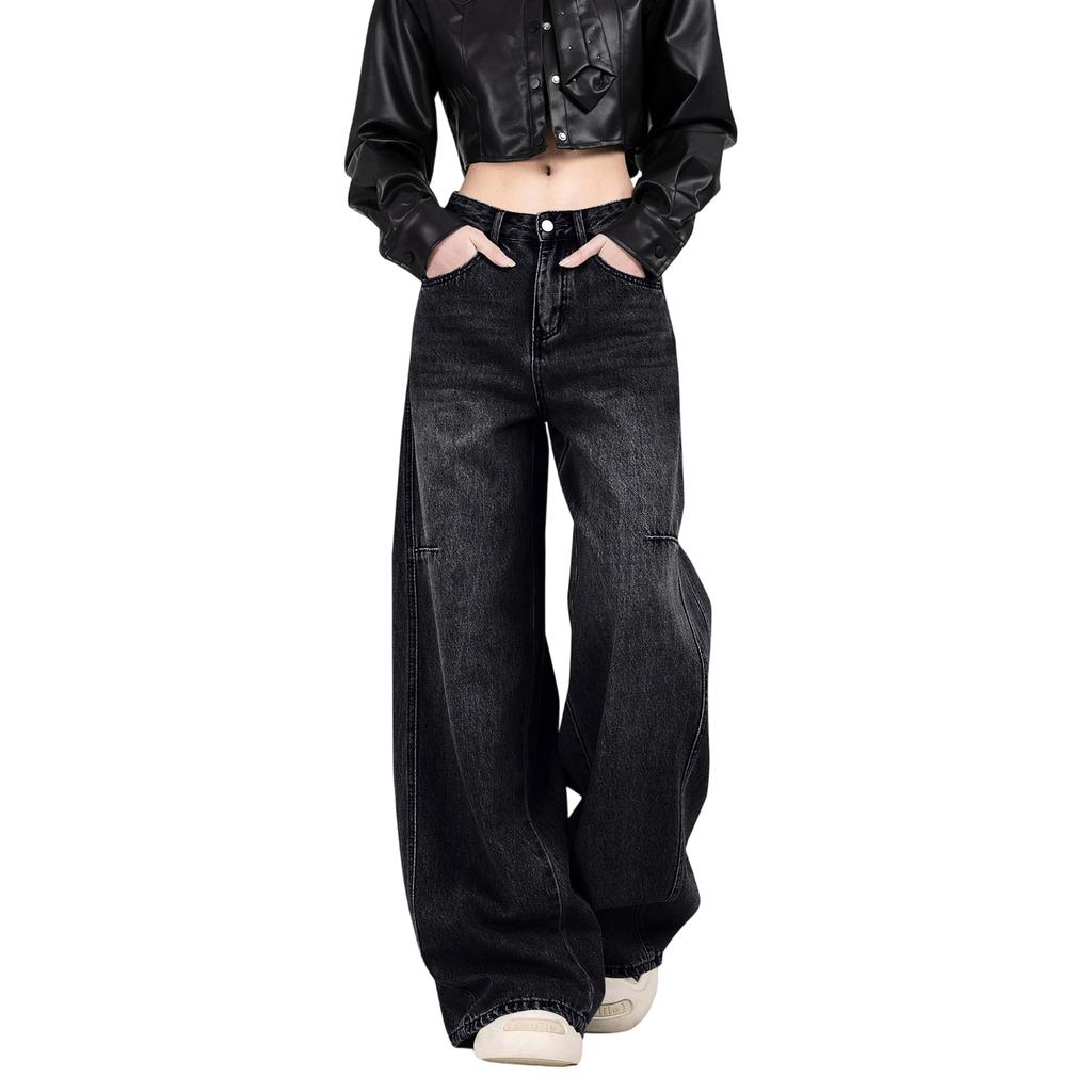 Women's Mid- Stretch Jeans Fashion Straight Leg Denim Pants With Pockets