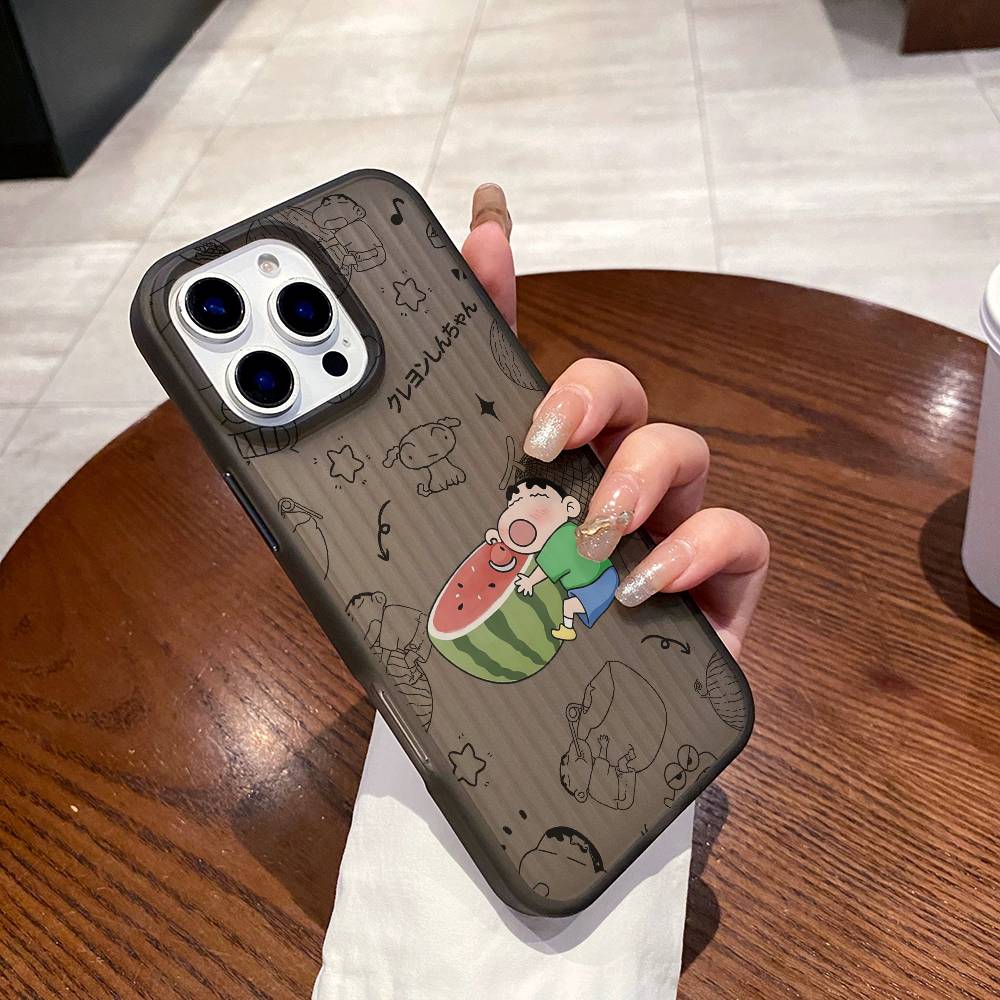 Janpanese Anime C-Crayon-Shin-chans Phone Case Corrugated Pattern Phone Case For iPhone 17 Air 16 15 14 13 12 11 Plus Pro Max